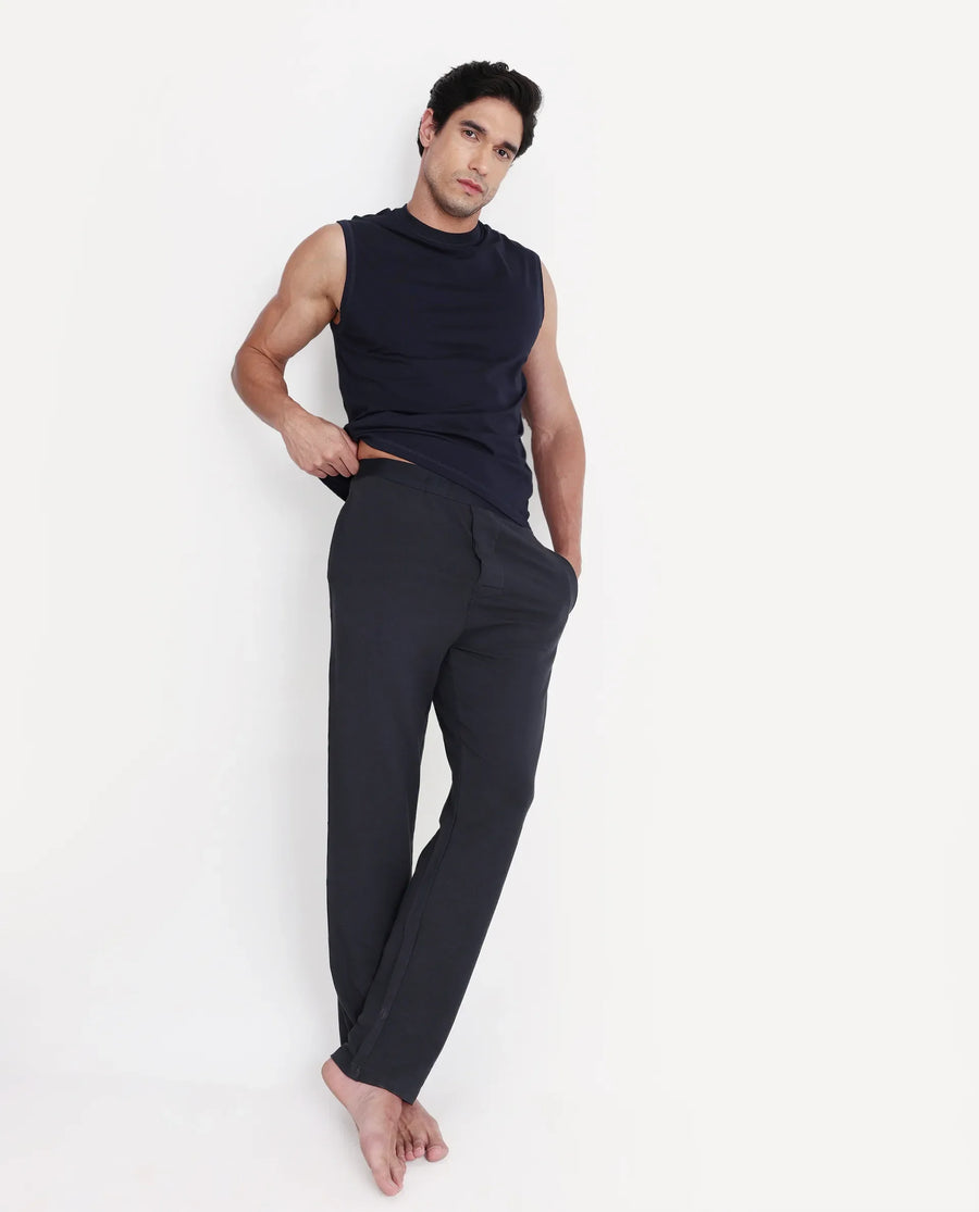 Rare Rabbit Men's Koney Navy Cotton Modal Spandex Fabric Regular Fit Plain Pajama