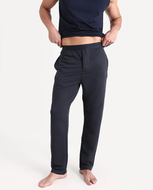 Rare Rabbit Men's Koney Navy Cotton Modal Spandex Fabric Regular Fit Plain Pajama