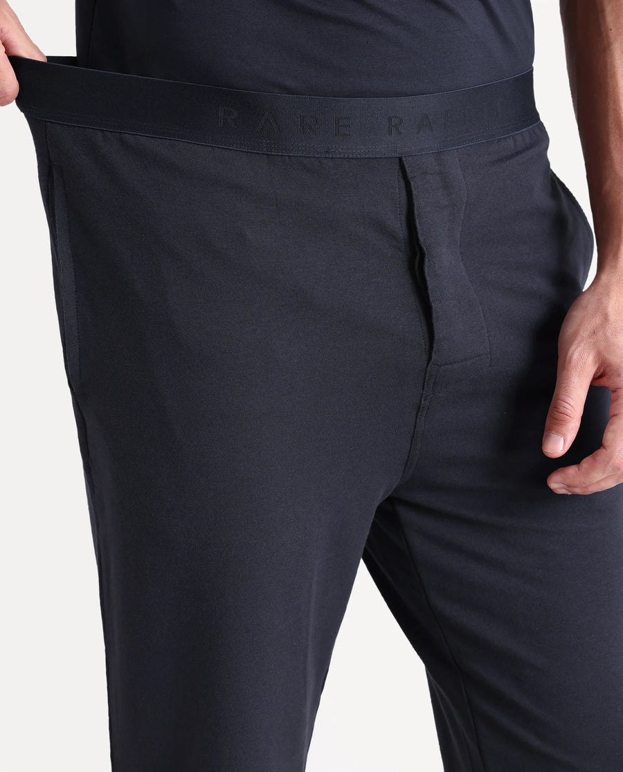 Rare Rabbit Men's Koney Navy Cotton Modal Spandex Fabric Regular Fit Plain Pajama