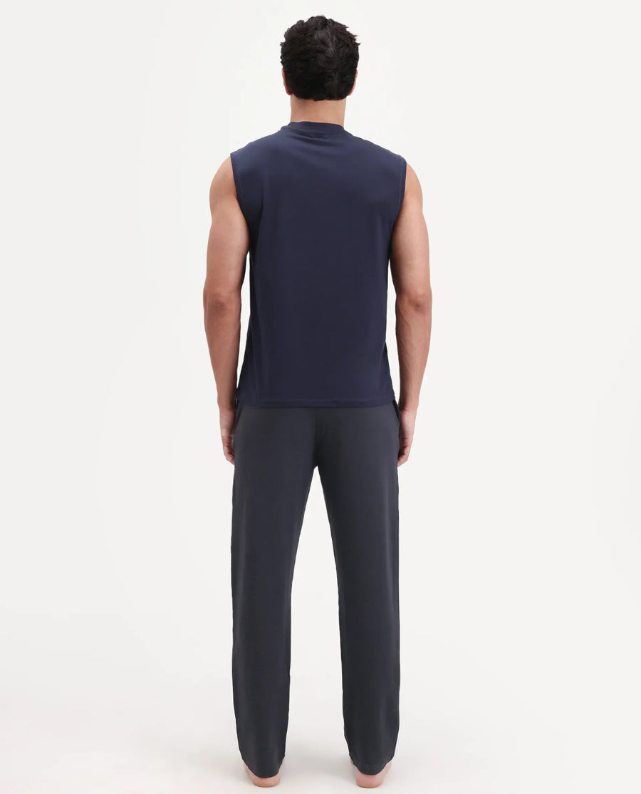 Rare Rabbit Men's Koney Navy Cotton Modal Spandex Fabric Regular Fit Plain Pajama