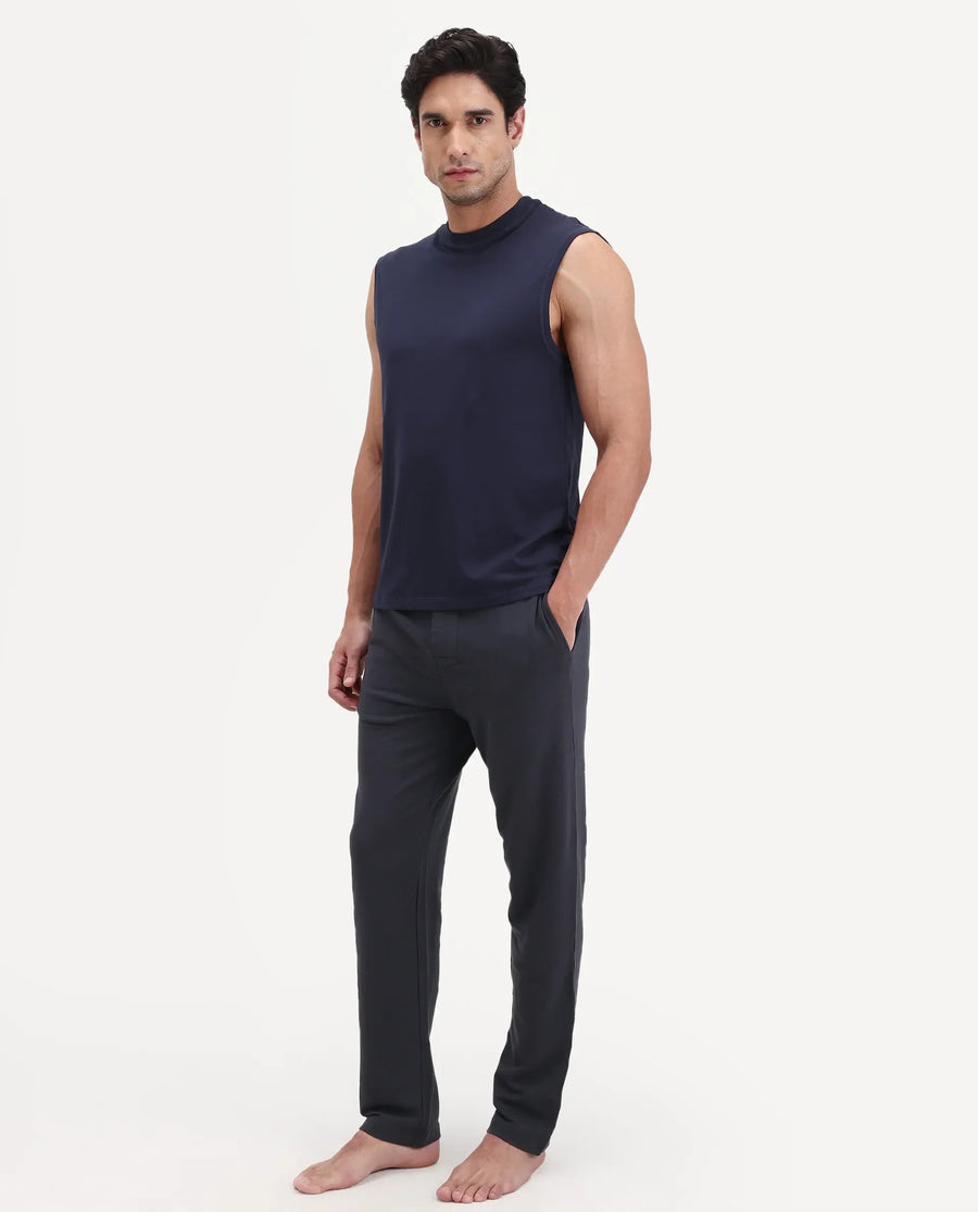 Rare Rabbit Men's Koney Navy Cotton Modal Spandex Fabric Regular Fit Plain Pajama