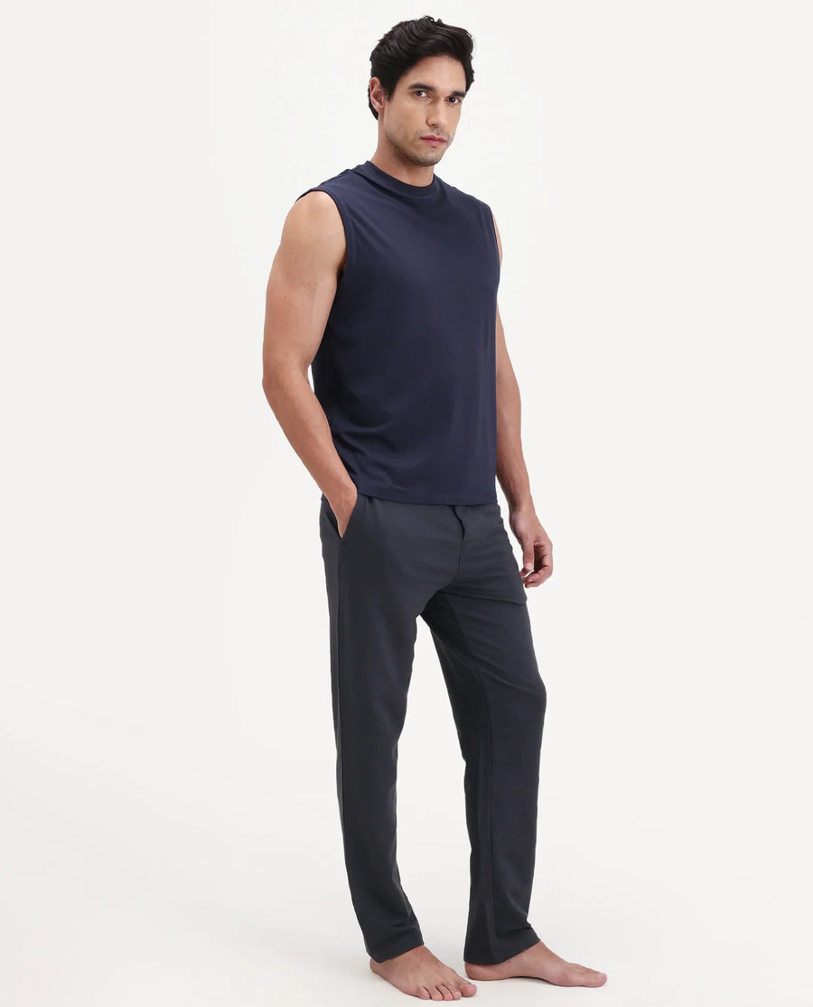 Rare Rabbit Men's Koney Navy Cotton Modal Spandex Fabric Regular Fit Plain Pajama