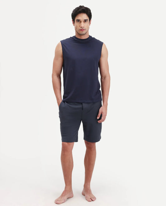 Rare Rabbit Men's Pont Navy Cotton Fabric Relaxed Fit Plain Stretchable Shorts