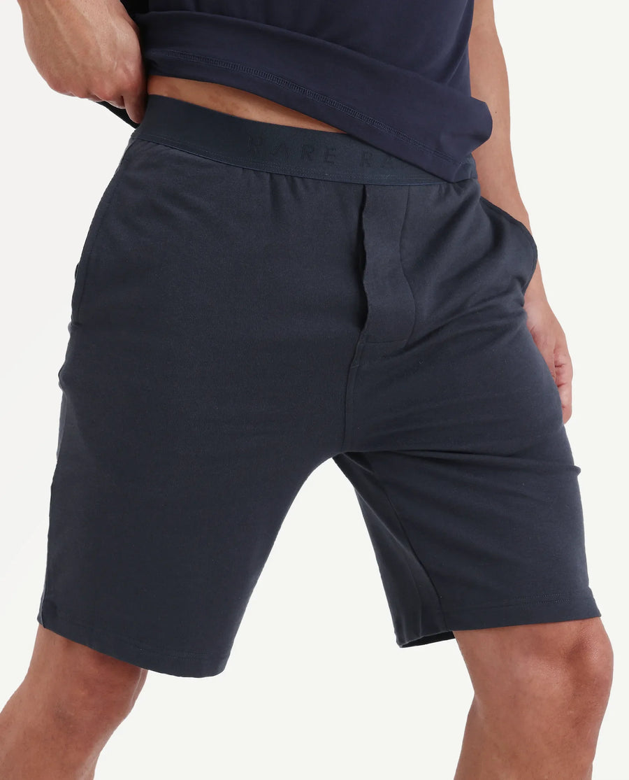 Rare Rabbit Men's Pont Navy Cotton Fabric Relaxed Fit Plain Stretchable Shorts