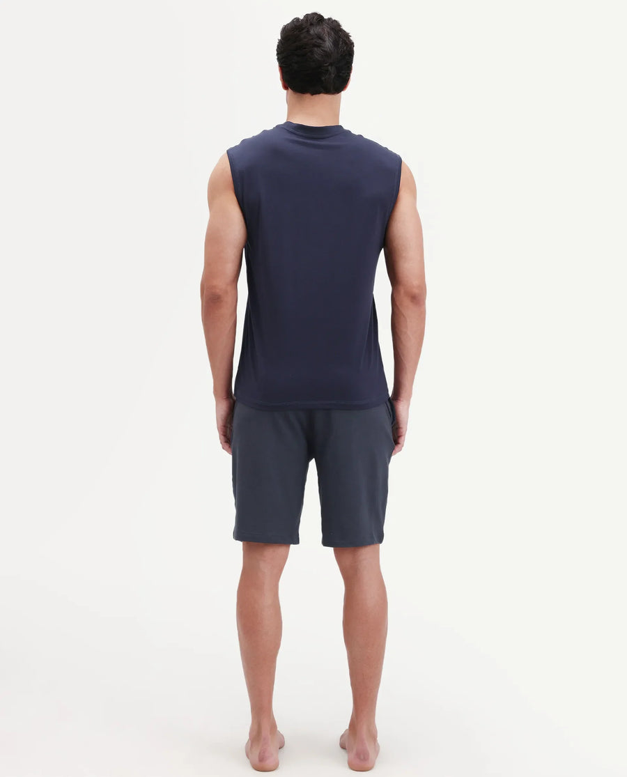 Rare Rabbit Men's Pont Navy Cotton Fabric Relaxed Fit Plain Stretchable Shorts
