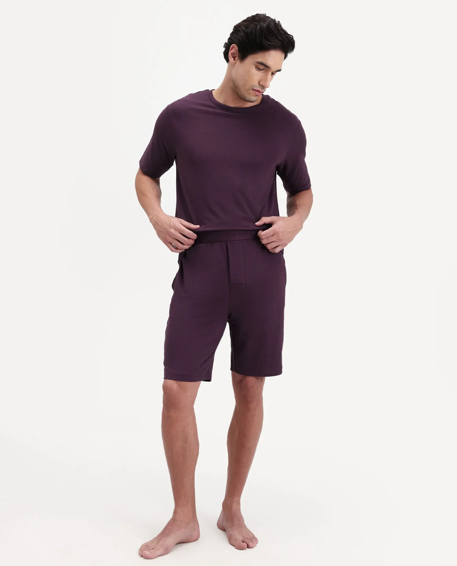 Rare Rabbit Men's Pont Maroon Cotton Fabric Relaxed Fit Plain Stretchable Shorts