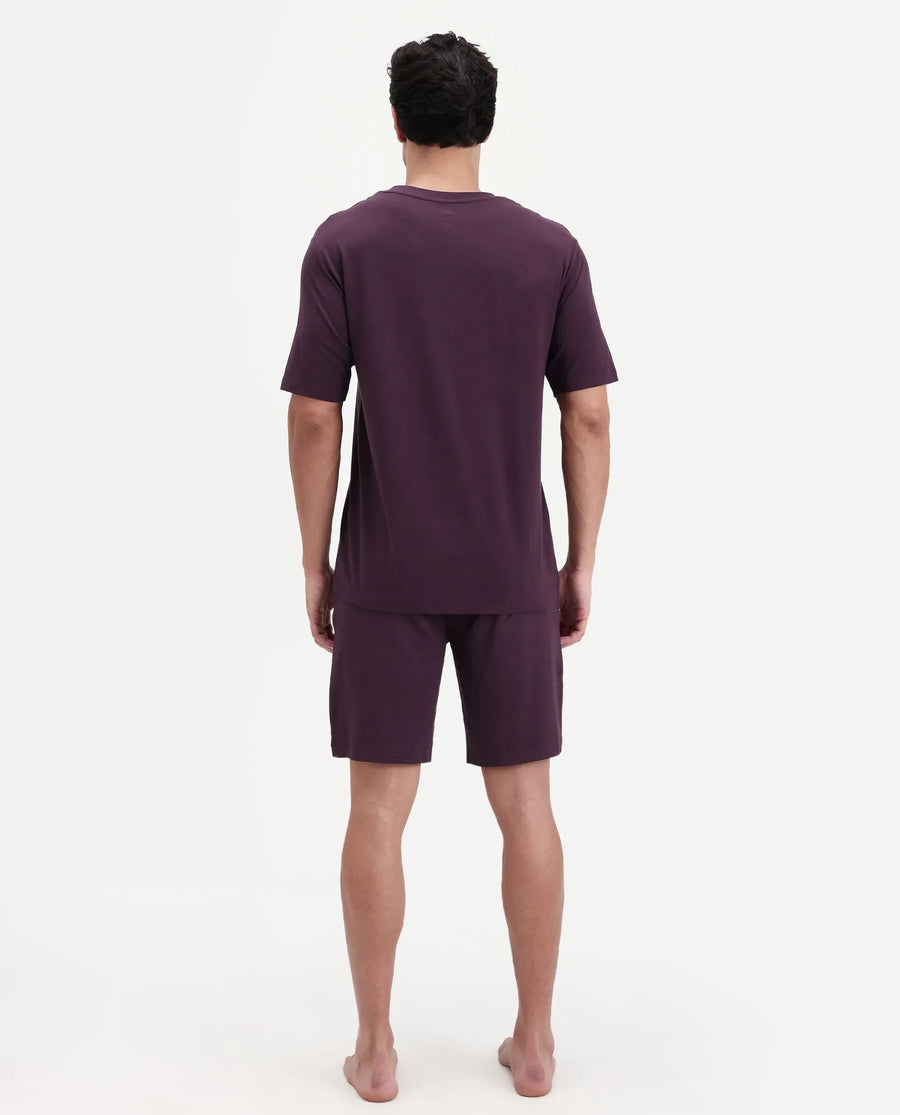 Rare Rabbit Men's Pont Maroon Cotton Fabric Relaxed Fit Plain Stretchable Shorts