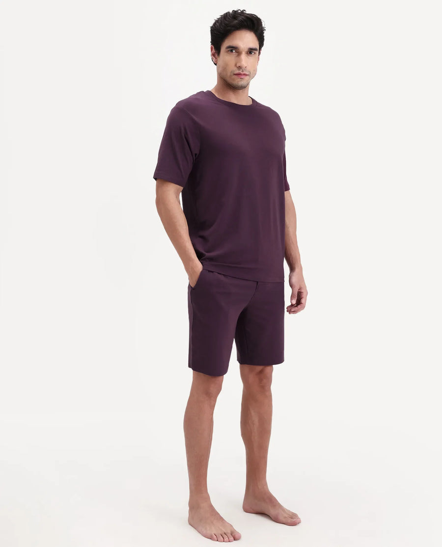 Rare Rabbit Men's Pont Maroon Cotton Fabric Relaxed Fit Plain Stretchable Shorts