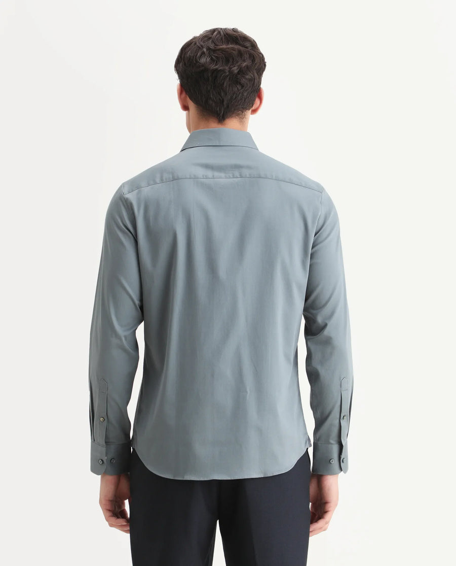 Rare Rabbit Men's Como-25 Dusky Blue Cotton Blend Plain Regular Fit Full Sleeve Collared Shirt