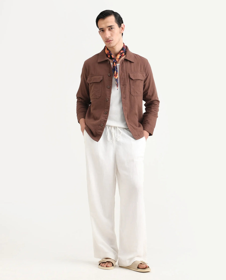 Rare Rabbit Men's Prest-25 Dusky Brown Cotton Plain Regular Fit Full Sleeve Collared Shacket