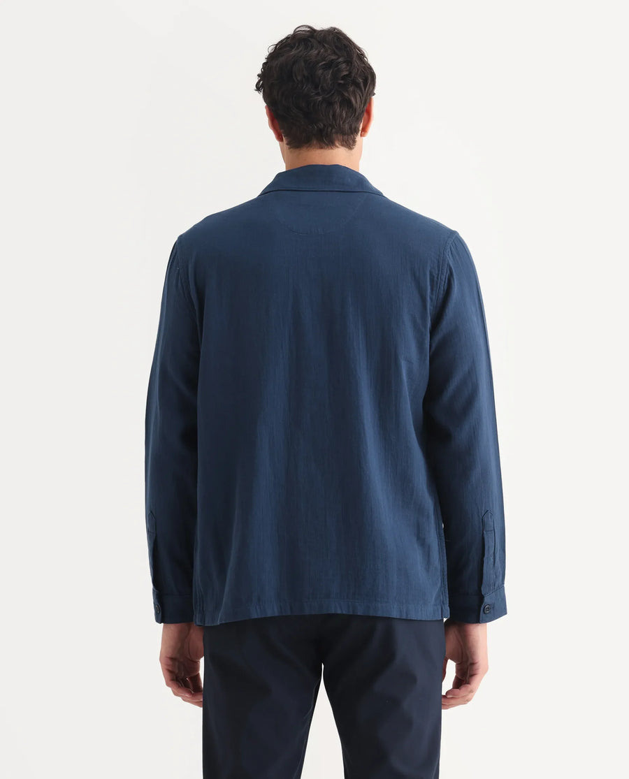 Rare Rabbit Men's Prest-25 Dusky Blue Cotton Plain Regular Fit Full Sleeve Collared Shacket