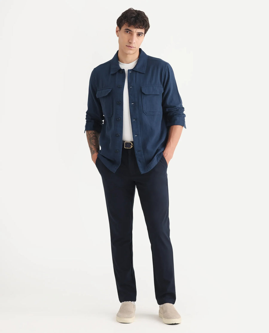 Rare Rabbit Men's Prest-25 Dusky Blue Cotton Plain Regular Fit Full Sleeve Collared Shacket