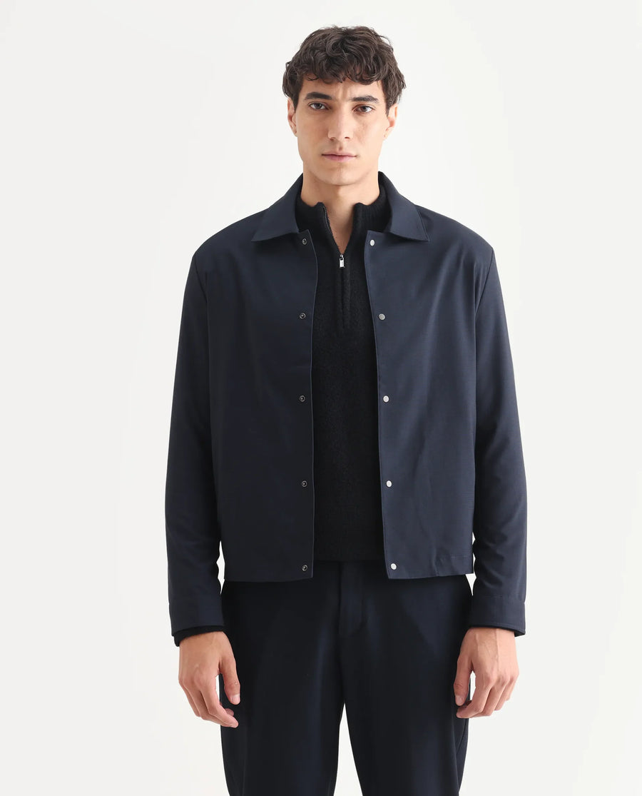 Rare Rabbit Men's Micraso Navy Polyester Blend Checked Print Regular Fit Full Sleeve Collared Shacket