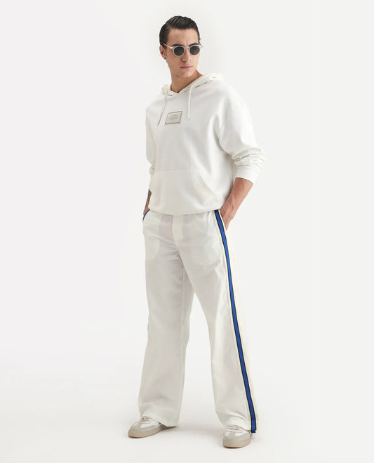 Rare Rabbit Men's Macon White Cotton Plain Baggy Fit Track Pant