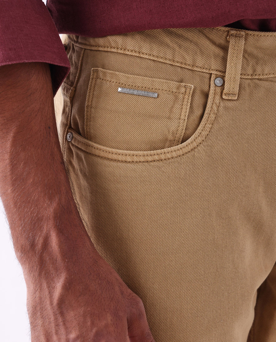 Rare Rabbit Men's Arvi Mustard Cotton Plain Dond Carrot Fit Jeans
