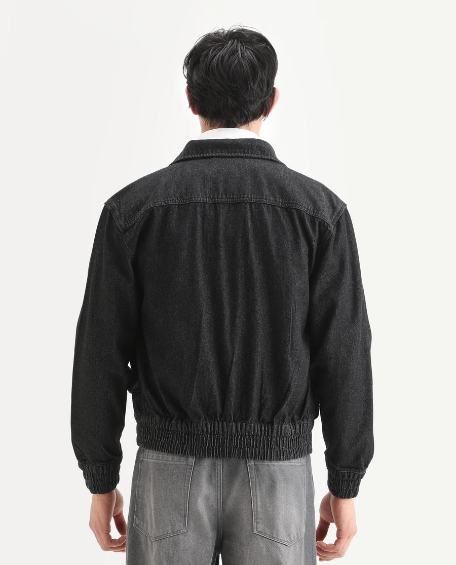 Rare Rabbit Men's Circe Black Cotton Plain Oversized Fit Full Sleeve Spread Collar Jacket