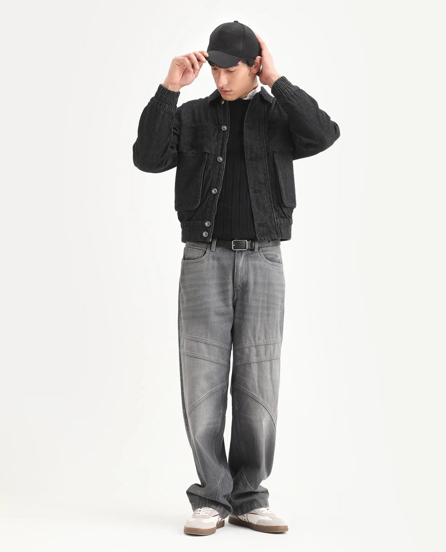 Rare Rabbit Men's Circe Black Cotton Plain Oversized Fit Full Sleeve Spread Collar Jacket