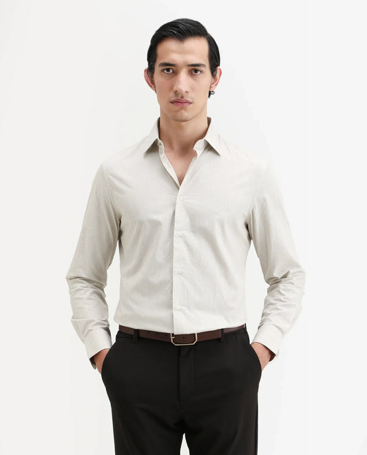 Rare Rabbit Men's Plib Beige Cotton Jacquard Regular Fit Full Sleeve Collared Shirt