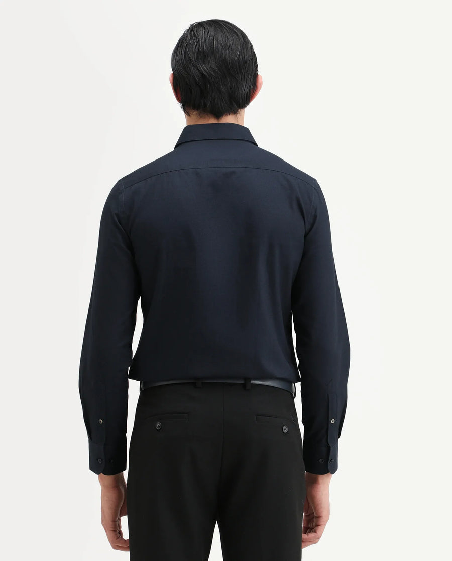 Rare Rabbit Men's Lasko Navy Cotton Plain Regular Fit Full Sleeve Collared Shirt