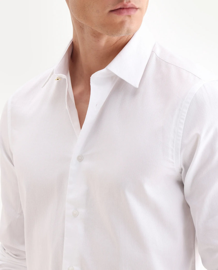 Rare Rabbit Men's Rocco White Cotton Plain Regular Fit Full Sleeve Collared Shirt