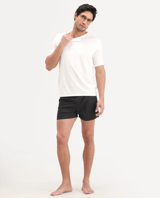 Rare Rabbit Men's Kiva Black Lyocell Regular Fit Checks Boxer