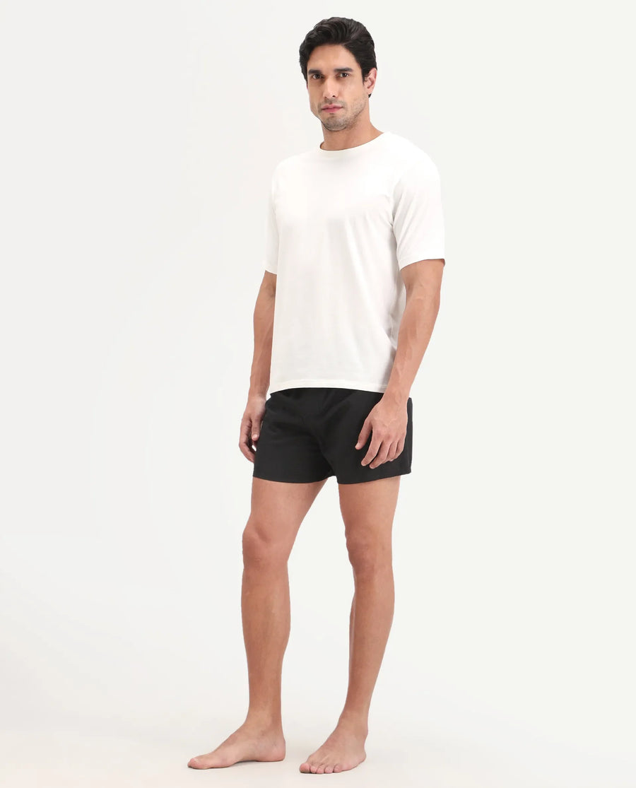 Rare Rabbit Men's Kiva Black Lyocell Regular Fit Checks Boxer