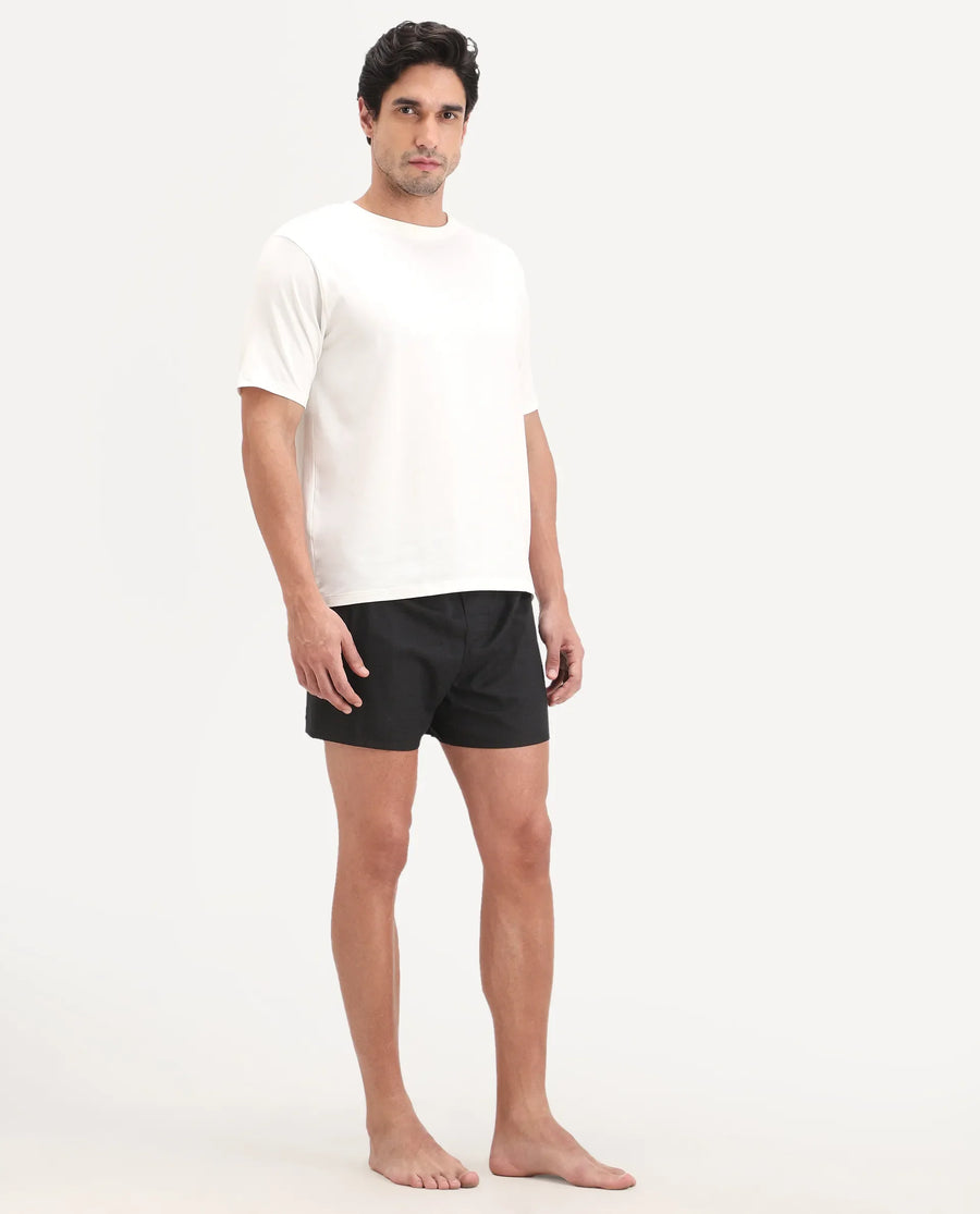 Rare Rabbit Men's Kiva Black Lyocell Regular Fit Checks Boxer