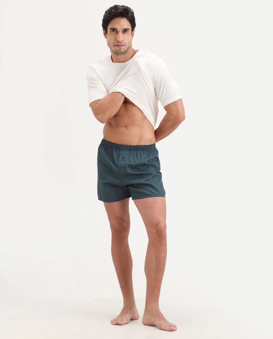 Rare Rabbit Men's Kiva Dark Teal Lyocell Regular Fit Checks Boxer