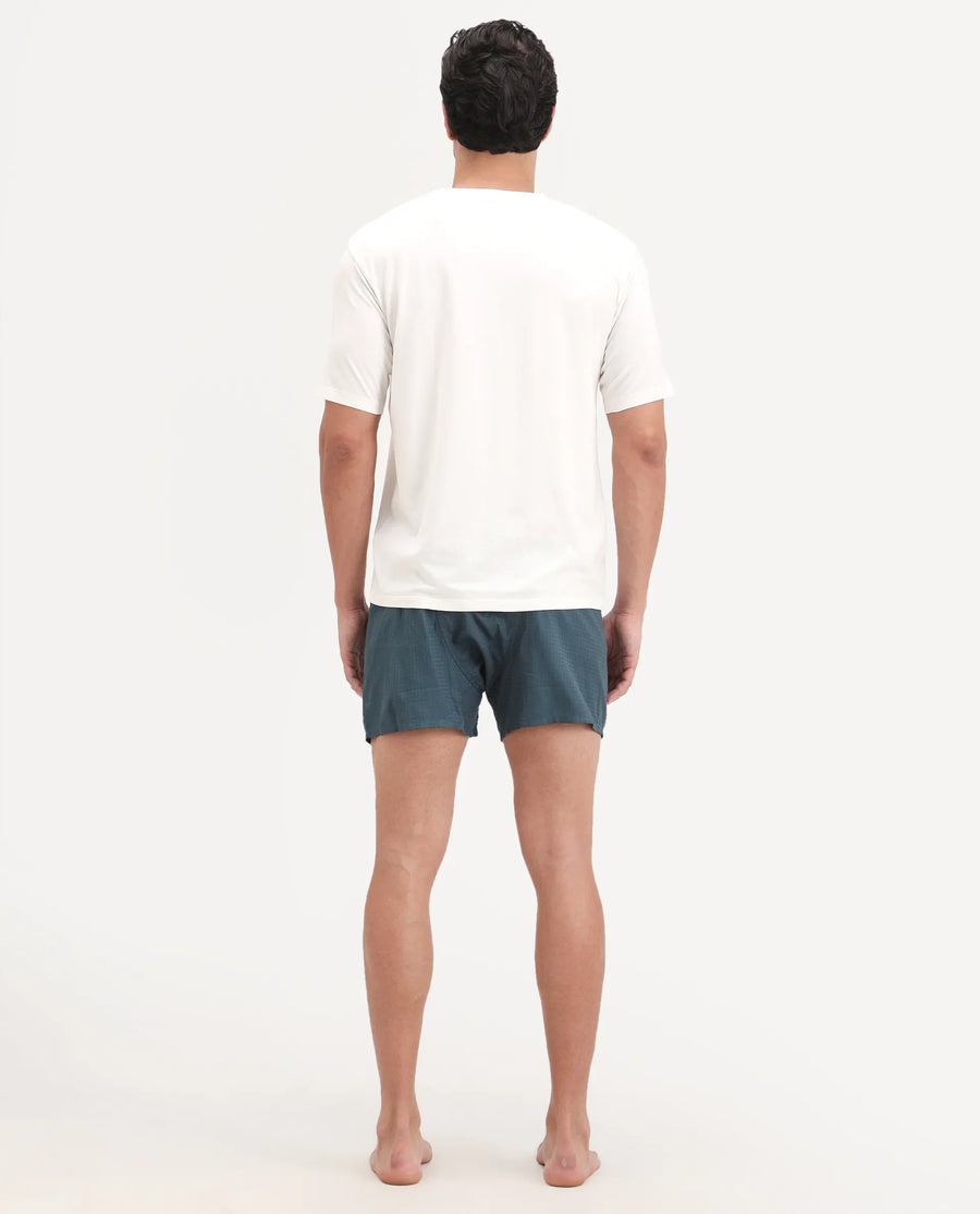 Rare Rabbit Men's Kiva Dark Teal Lyocell Regular Fit Checks Boxer