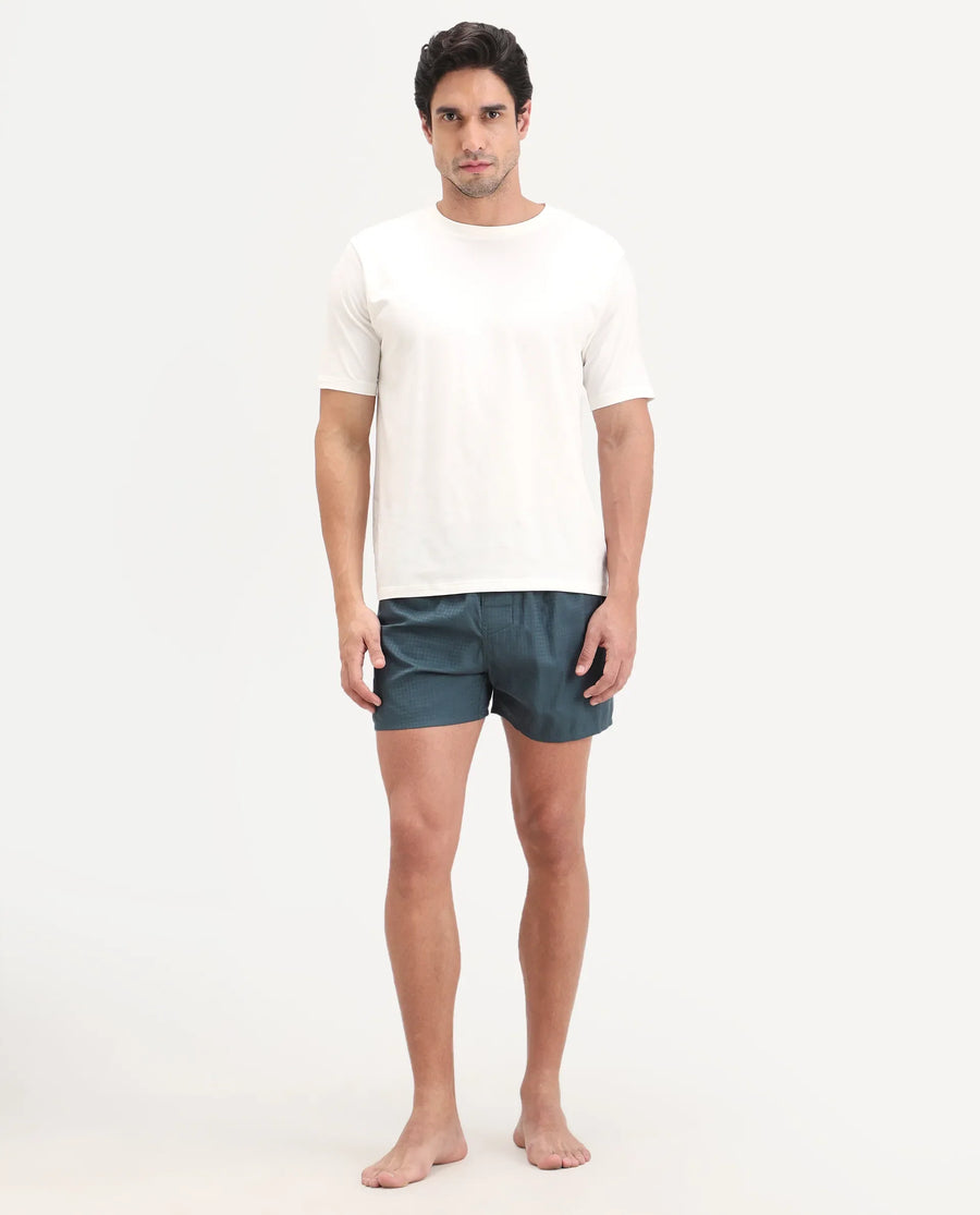 Rare Rabbit Men's Kiva Dark Teal Lyocell Regular Fit Checks Boxer