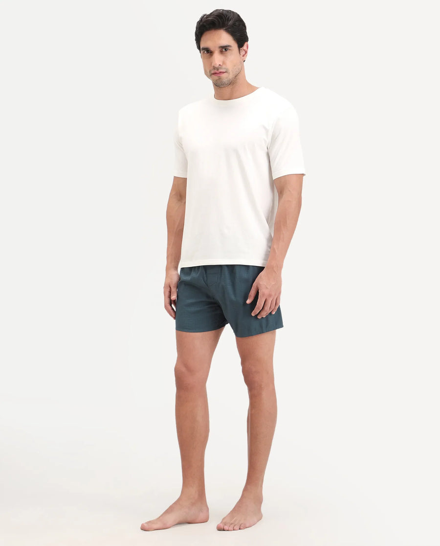 Rare Rabbit Men's Kiva Dark Teal Lyocell Regular Fit Checks Boxer