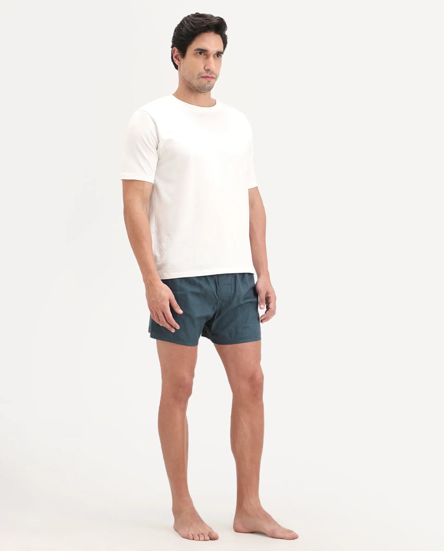 Rare Rabbit Men's Kiva Dark Teal Lyocell Regular Fit Checks Boxer