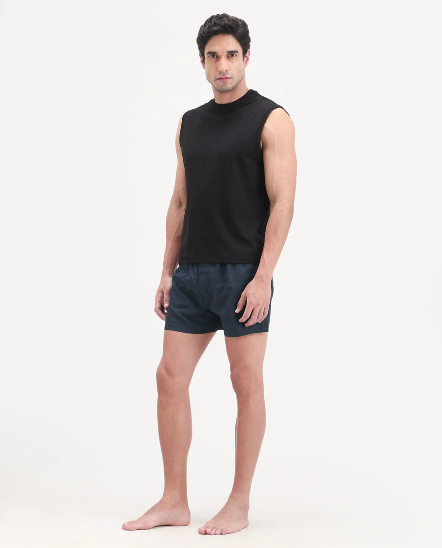 Rare Rabbit Men's Kiva Dark Navy Lyocell Regular Fit Checks Boxer