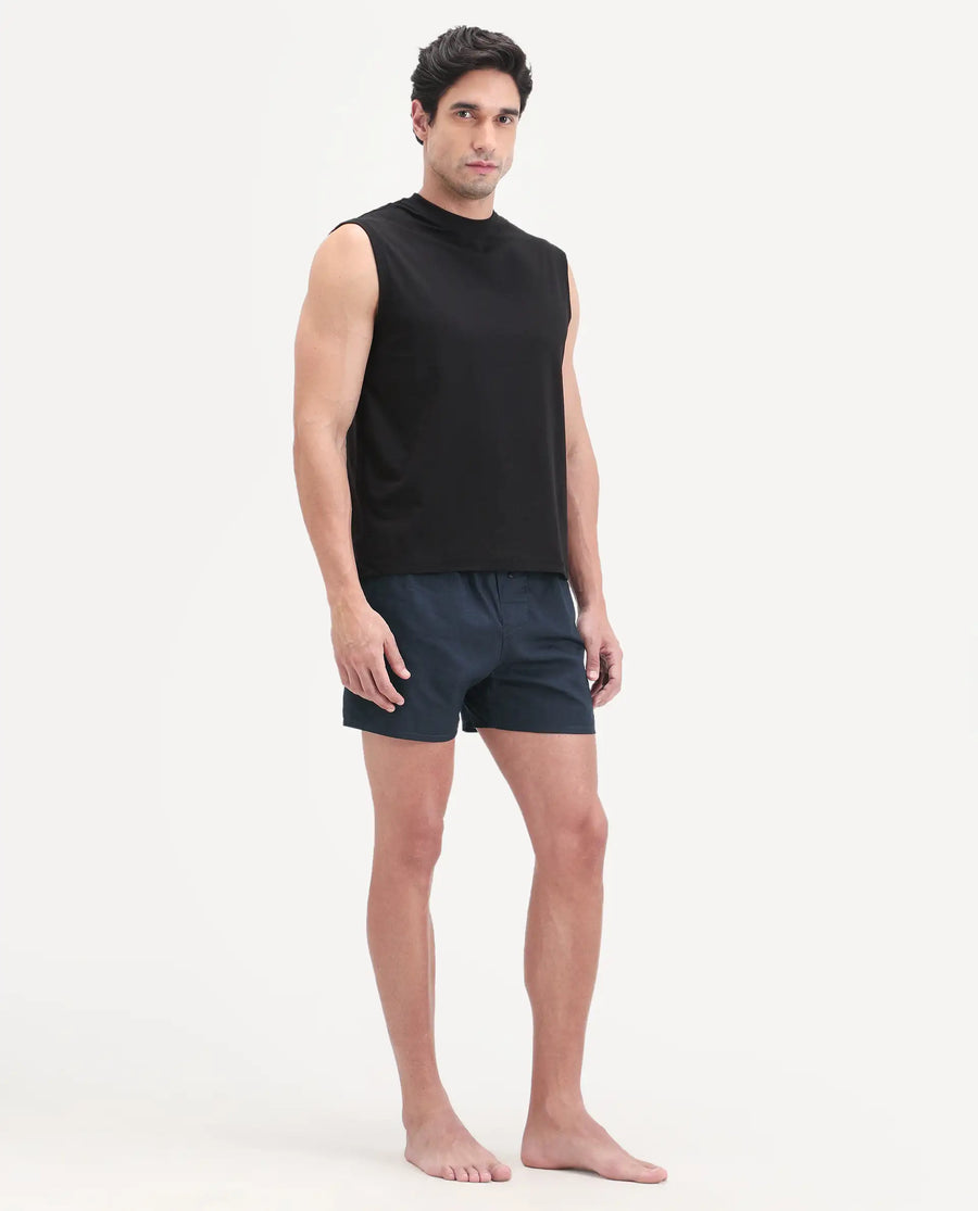 Rare Rabbit Men's Kiva Dark Navy Lyocell Regular Fit Checks Boxer