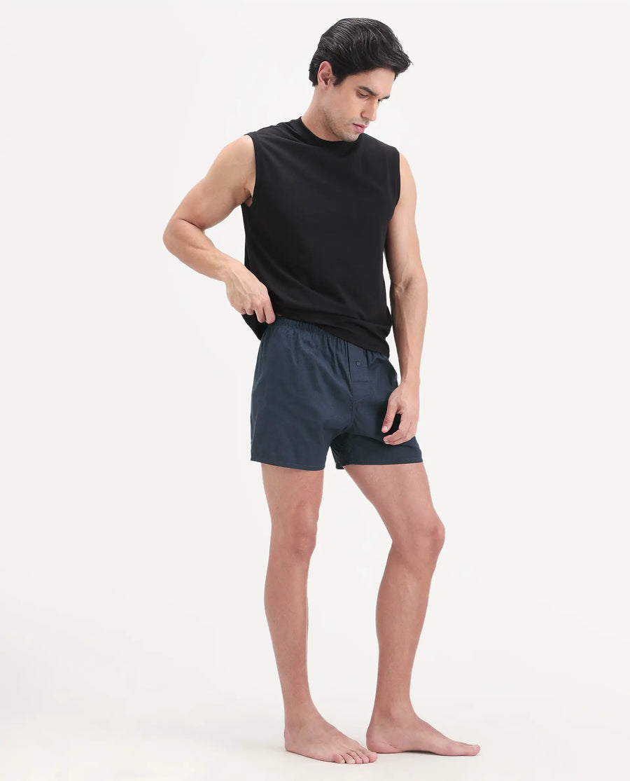 Rare Rabbit Men's Kiva Dark Navy Lyocell Regular Fit Checks Boxer
