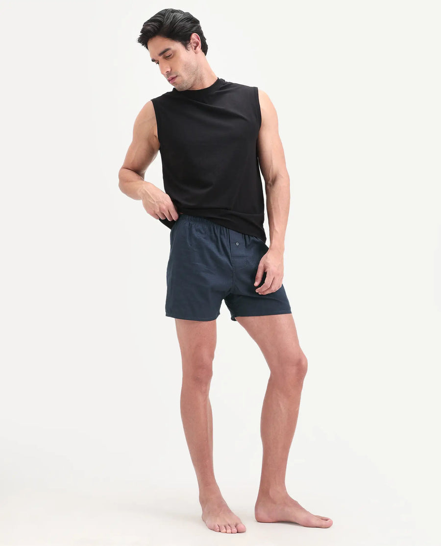 Rare Rabbit Men's Kiva Dark Navy Lyocell Regular Fit Checks Boxer