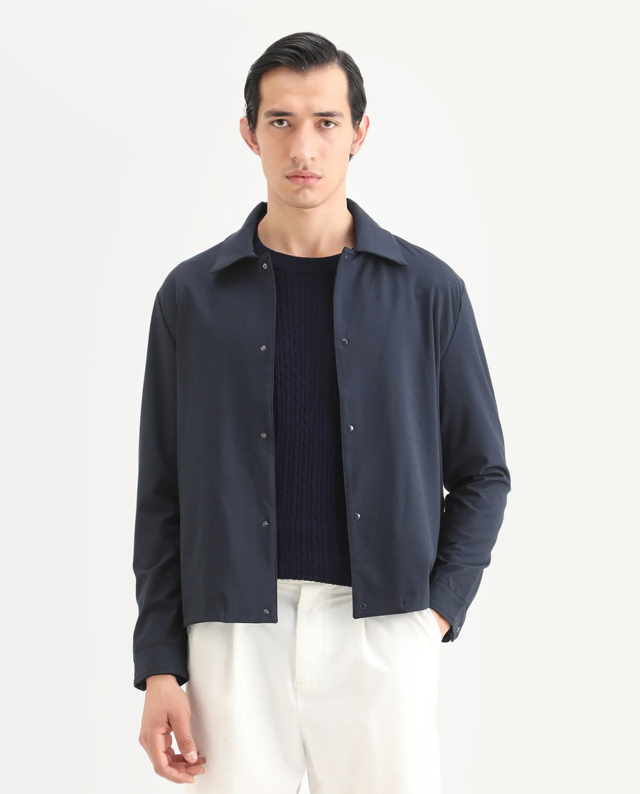 Rare Rabbit Men's Juan Navy Cotton Plain Relaxed Fit Full Sleeve Collared Shacket