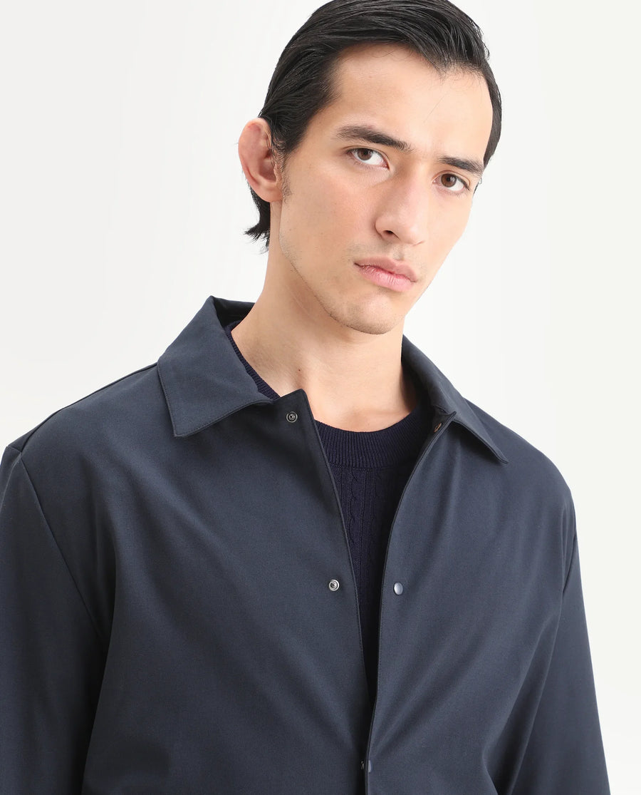 Rare Rabbit Men's Juan Navy Cotton Plain Relaxed Fit Full Sleeve Collared Shacket