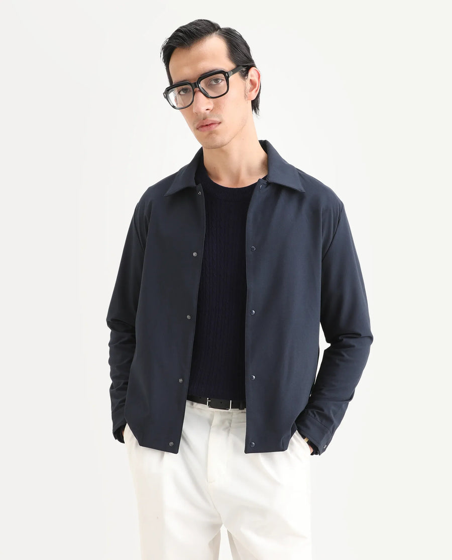Rare Rabbit Men's Juan Navy Cotton Plain Relaxed Fit Full Sleeve Collared Shacket