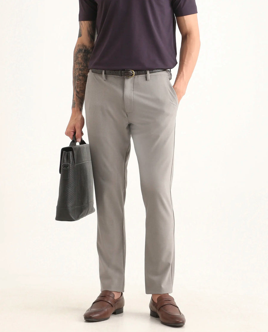 Rare Rabbit Men's Travel-Ss26 Beige Polyester Fabric Button And Zip Closure Closure Plain Trouser