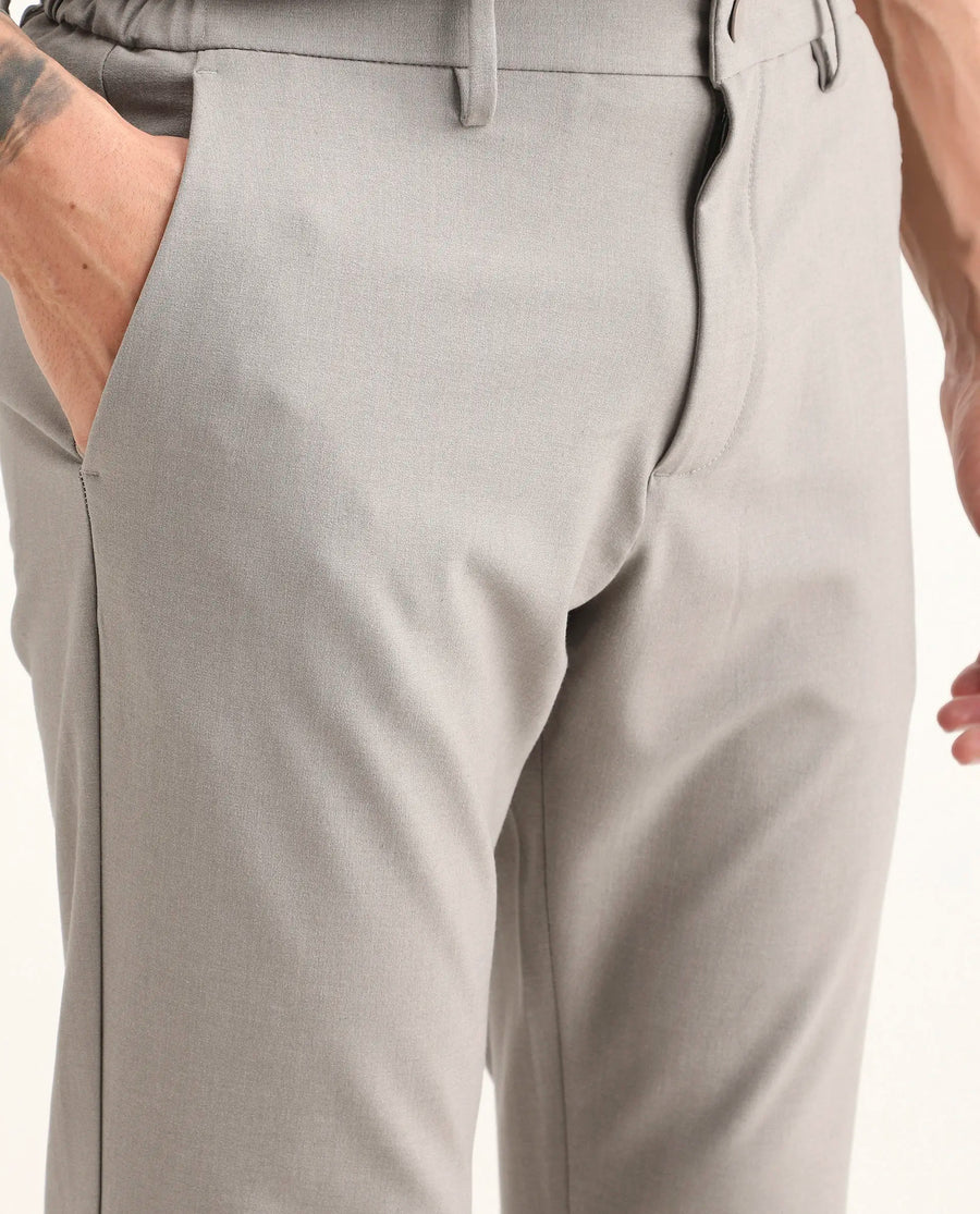 Rare Rabbit Men's Travel-Ss26 Beige Polyester Fabric Button And Zip Closure Closure Plain Trouser