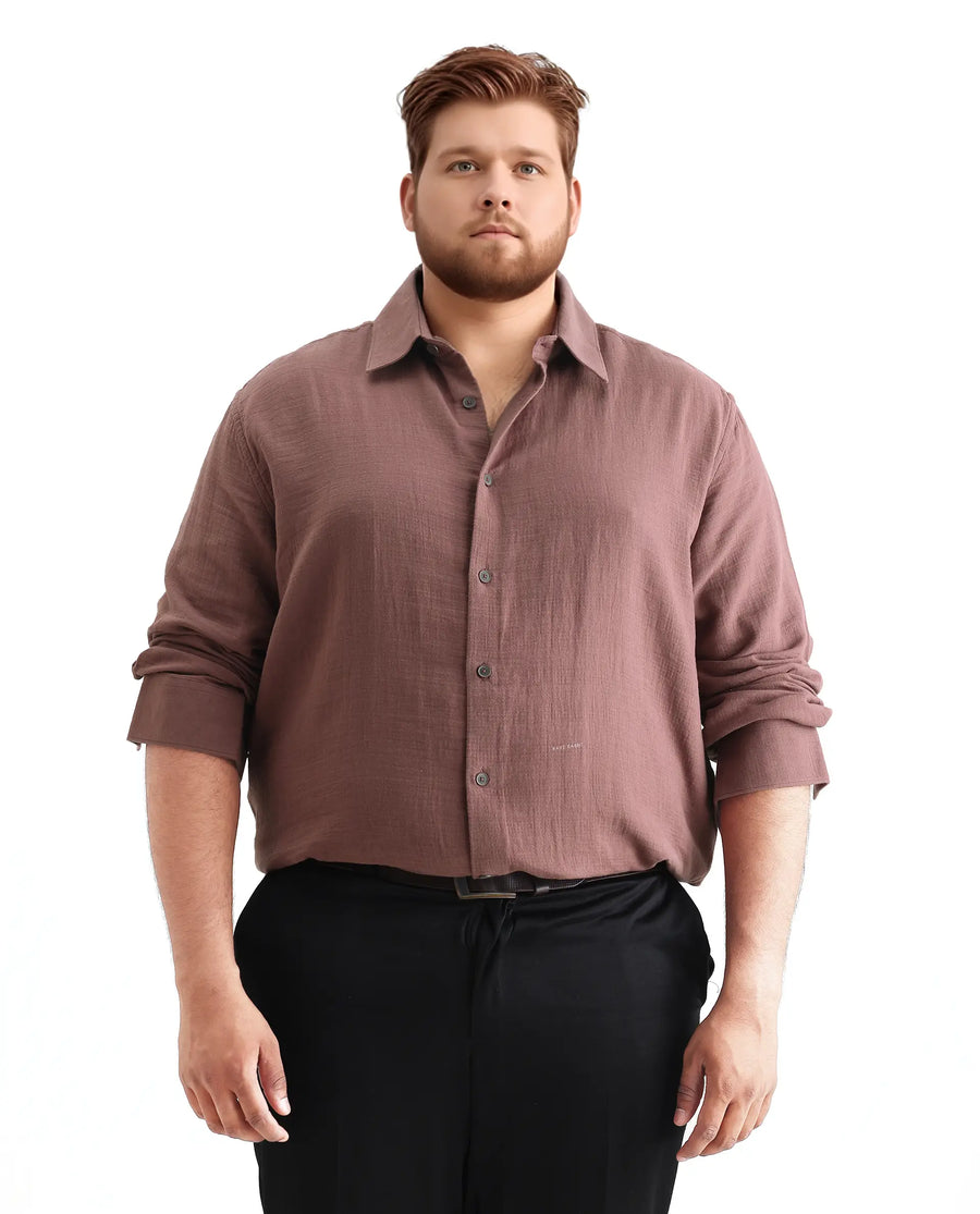 Rare Rabbit Men Enim-L Dusky Maroon Cotton Fabric Full Sleeve Spread Collar Button Closure Plain Shirt