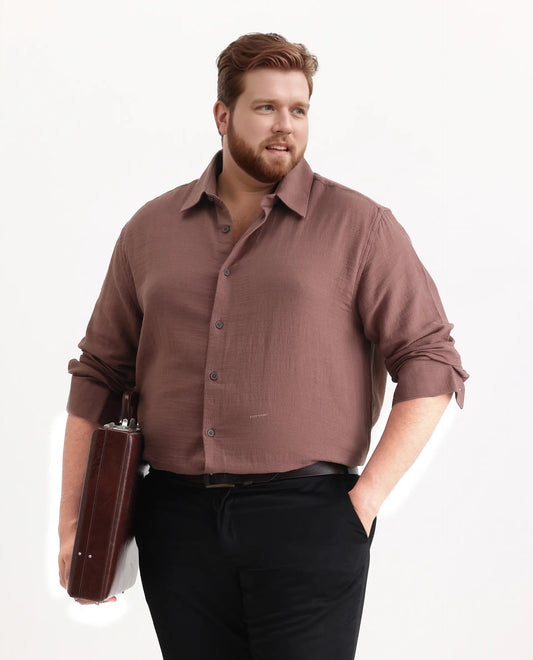 Rare Rabbit Men Enim-L Dusky Maroon Cotton Fabric Full Sleeve Spread Collar Button Closure Plain Shirt