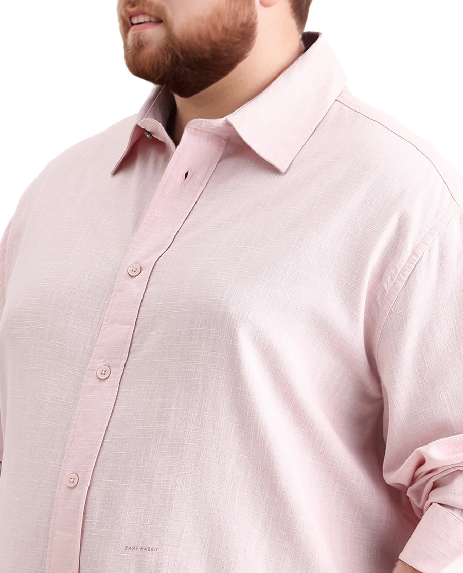 Rare Rabbit Men's Royo Big Light Pink Cotton Blend Fabric Full Sleeve Spread Collar Button Closure Regular Fit Plain Shirt