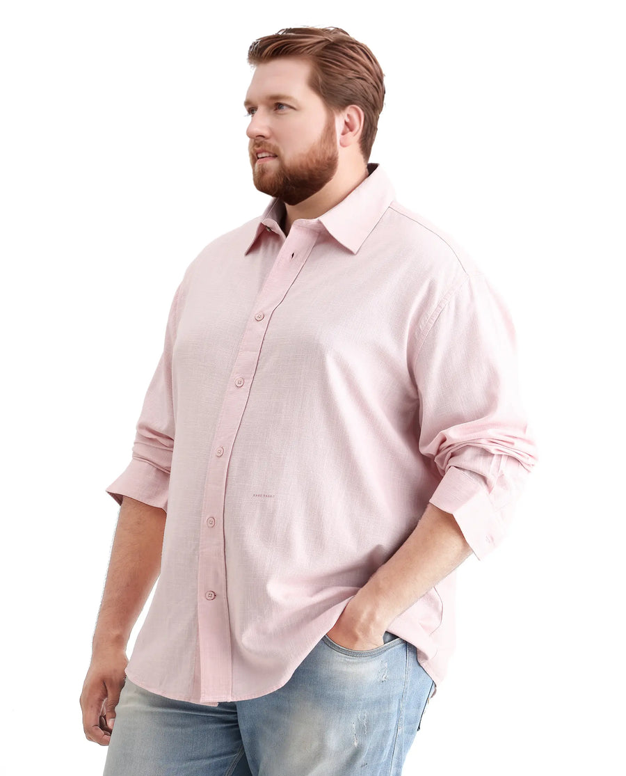 Rare Rabbit Men's Royo Big Light Pink Cotton Blend Fabric Full Sleeve Spread Collar Button Closure Regular Fit Plain Shirt