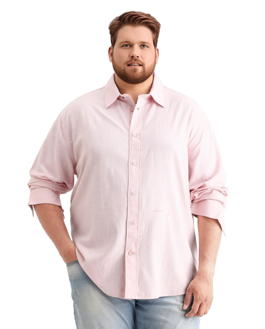 Rare Rabbit Men's Royo Big Light Pink Cotton Blend Fabric Full Sleeve Spread Collar Button Closure Regular Fit Plain Shirt
