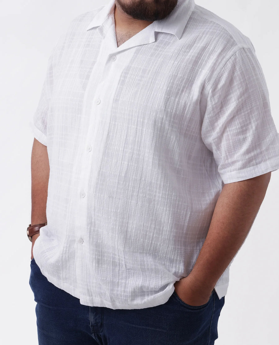 Rare Rabbit Men's Dara-L White Cotton Checked Print Plus Size Half Sleeve Cuban Collar Shirt