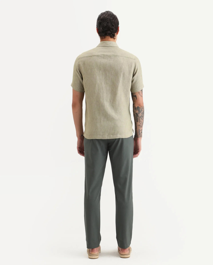 Rare Rabbit Men Travel-Stk Olive Polyester Fabric Button And Zip Closure Closure Plain Trouser