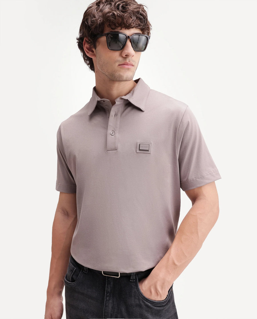Rare Rabbit Men's Badger-S26 Dusky Purple Cotton Blend Fabric Half Sleeve Spread Collar Regular Fit Plain Polo