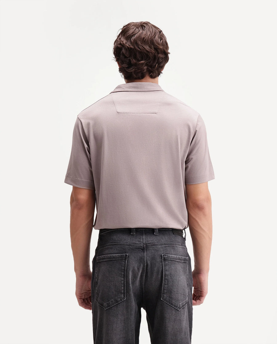 Rare Rabbit Men's Badger-S26 Dusky Purple Cotton Blend Fabric Half Sleeve Spread Collar Regular Fit Plain Polo